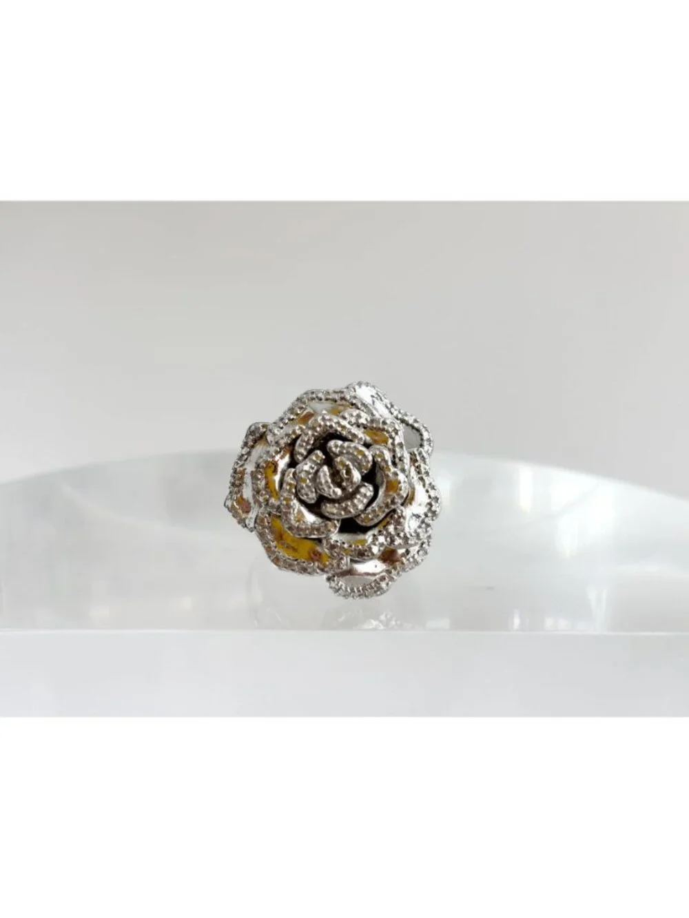 Blooming Rose Floral Textured Jumbo Sterling Silver 925 Vintage Ring - sz 7